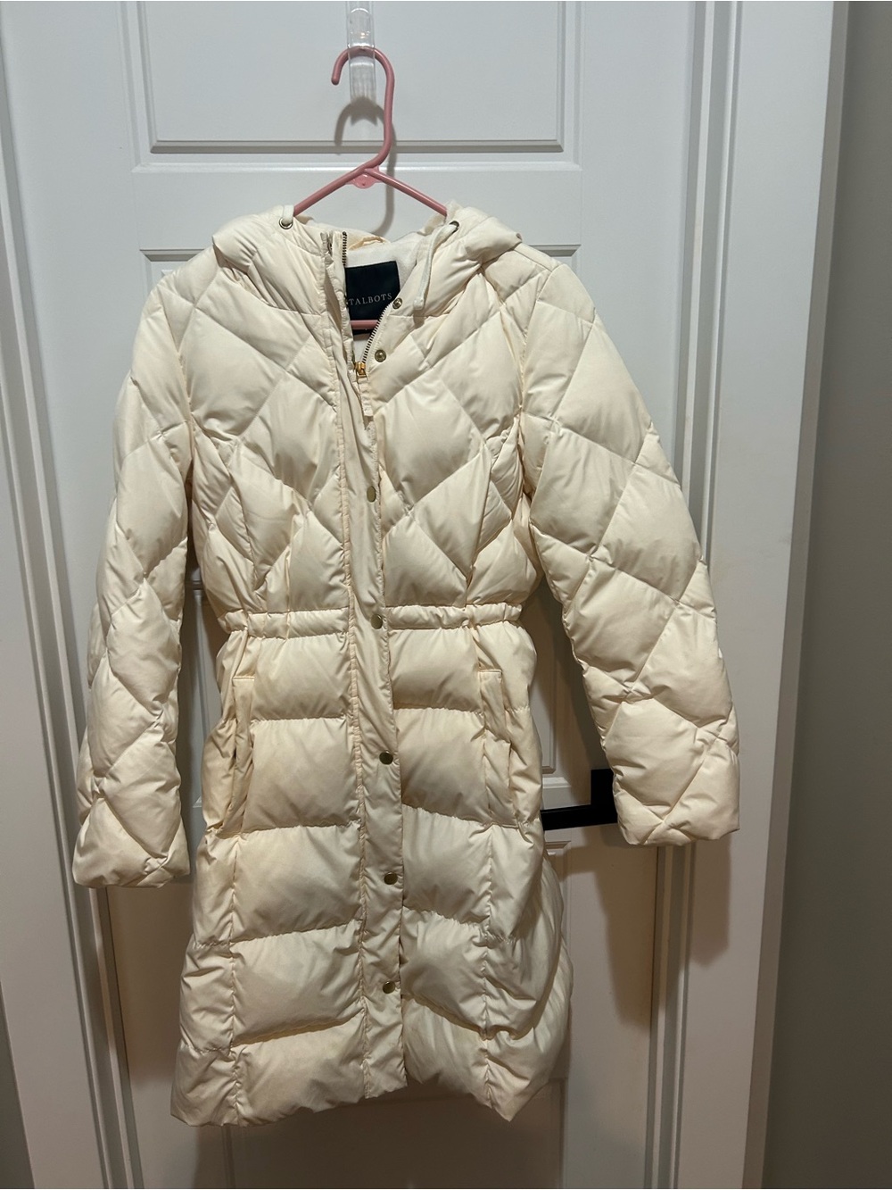 Talbots Cream Hooded Long Puffer Coat